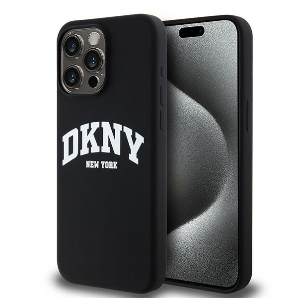 DKNY Liquid Silikoninen White Printed Logo MagSafe Suojakuori iPhone 13 Pro Max:lle - musta