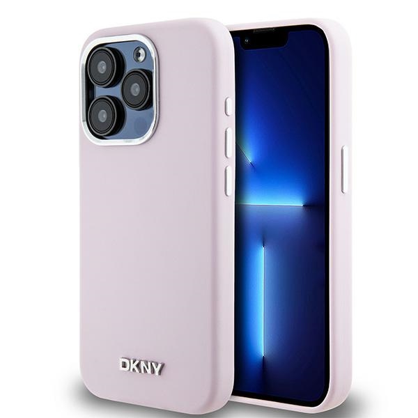 DKNY Liquid Silikoninen Small Metal Logo MagSafe Suojakuori iPhone 14 Pro:lle - vaaleanpunainen