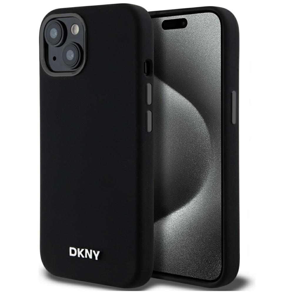 DKNY Liquid Silikoninen Small Metal Logo MagSafe Suojakuori iPhone 14/15/13:lle - musta