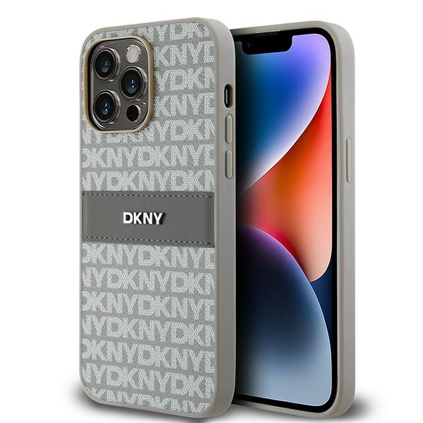 DKNY Nahkainen Mono Stripe & Metal Logo Suojakuori iPhone 14 Pro:lle - beige