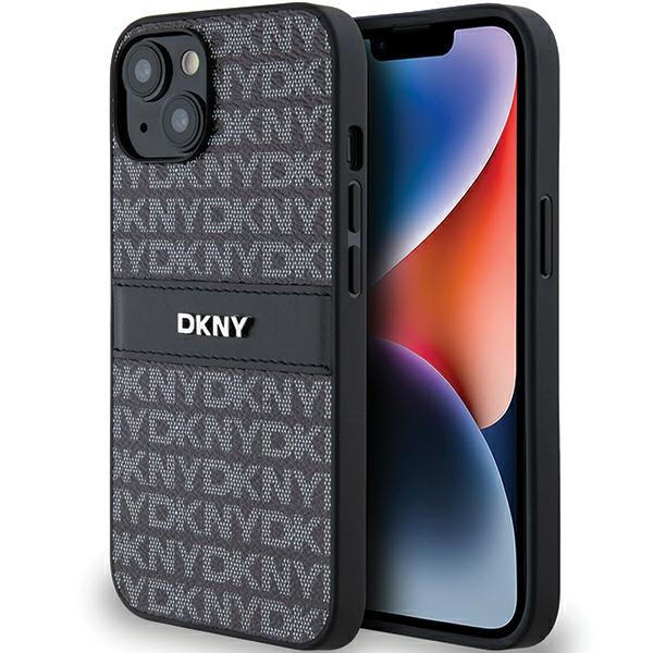 DKNY Nahkainen Mono Stripe & Metal Logo Suojakuori iPhone 15/14/13:lle - musta