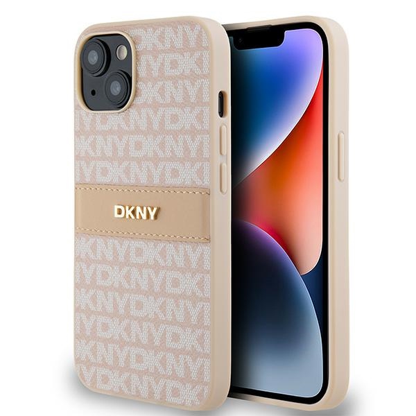 DKNY Nahkainen Mono Stripe & Metal Logo Suojakuori iPhone 15 / 14 / 13:lle - vaaleanpunainen