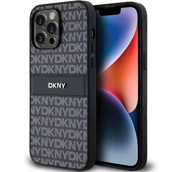 DKNY Nahkainen Mono Stripe & Metal Logo Suojakuori iPhone 14 Pro Max:lle - musta