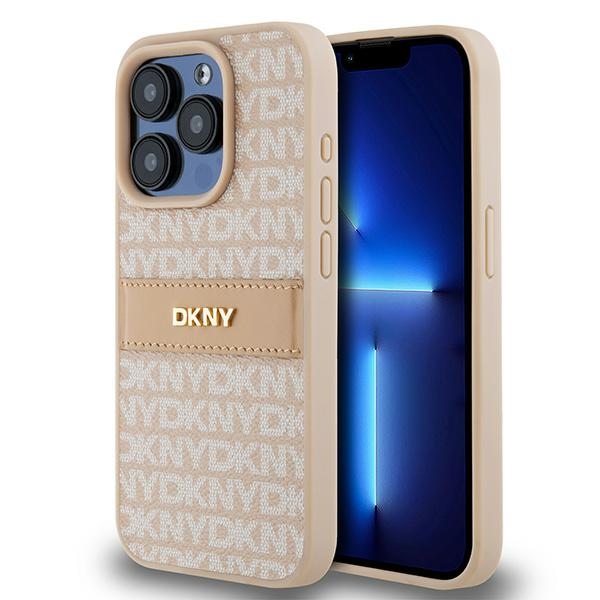 DKNY Nahkainen Mono Raita ja Metallinen Logo Suojakuori iPhone 15 Pro:lle - vaaleanpunainen