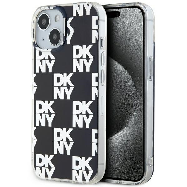DKNY IML Ruudullinen Mono-kuvio Suojakuori iPhone 15 Plus / 14 Plus:lle - musta