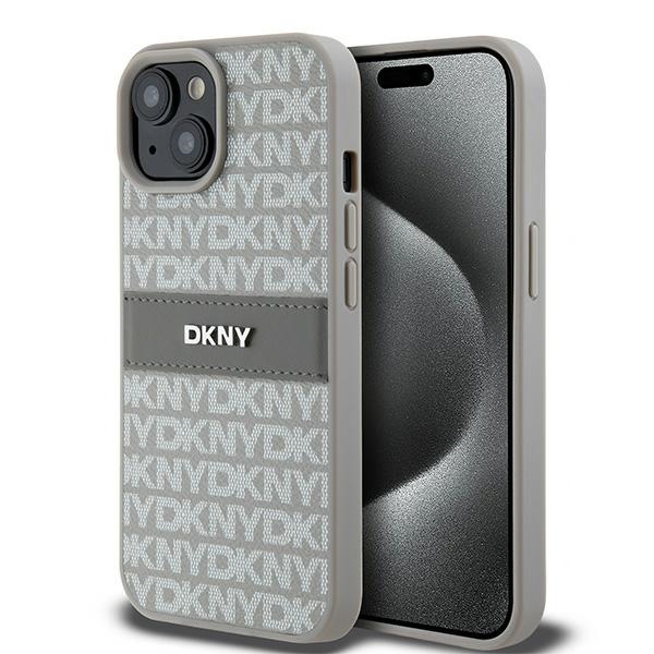 DKNY Nahkainen Mono Raita ja Metallinen Logo Suojakuori iPhone 15 / 14 / 13:lle - beige