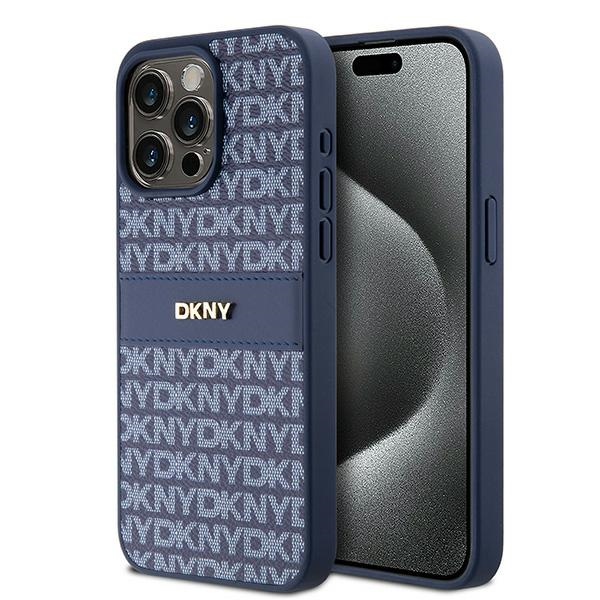DKNY Nahkainen Mono Raita ja Metallinen Logo Suojakuori iPhone 15 Pro Max:lle - sininen