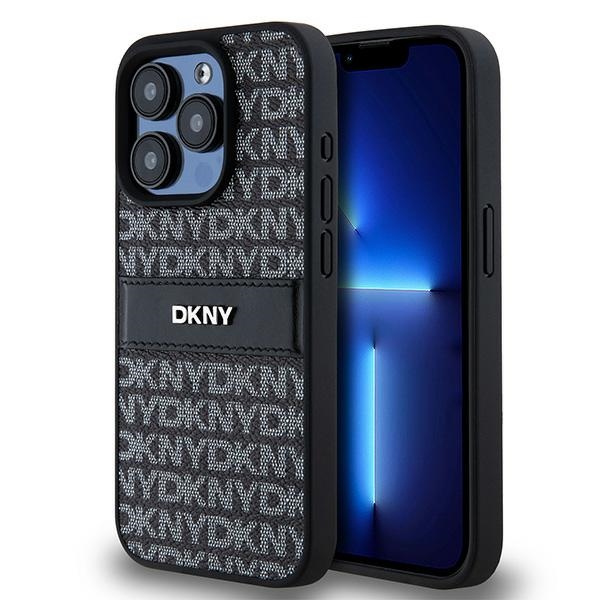 DKNY Nahkainen Mono Raita ja Metallinen Logo Suojakuori iPhone 15 Pro Max:lle - musta
