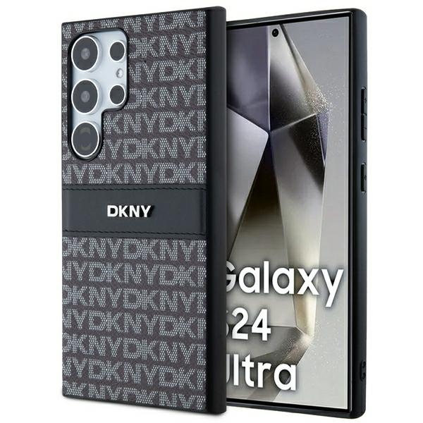 DKNY Nahkainen Mono Raita ja Metallinen Logo Suojakuori Samsung Galaxy S24 Ultra:lle - musta