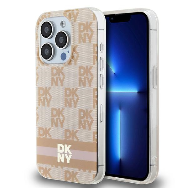 DKNY IML Ruudullinen Mono-kuvio ja Painetut Raidat MagSafe Suojakuori iPhone 13 Pro Max:lle - vaaleanpunainen