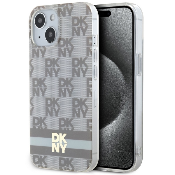 DKNY IML Ruudullinen Mono-kuvio ja Painetut Raidat MagSafe Suojakuori iPhone 15 / 14 / 13:lle - beige