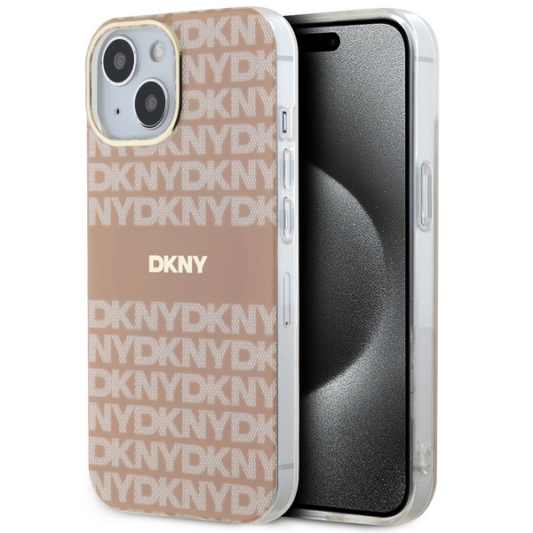 DKNY IML Mono ja Raita MagSafe Suojakuori iPhone 15 / 14 / 13:lle - vaaleanpunainen