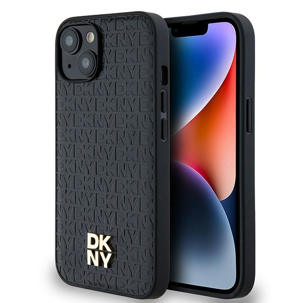 DKNY Nahkainen Monogrammi-kuvio Metallinen Logo MagSafe Suojakuori iPhone 15/14/13:lle - musta
