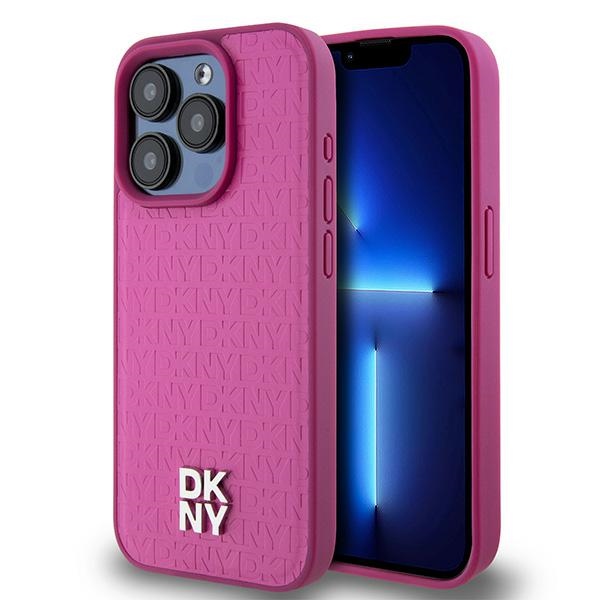 DKNY Nahkainen Monogrammi-kuvio Metallinen Logo MagSafe Suojakuori iPhone 15 Pro:lle - vaaleanpunainen