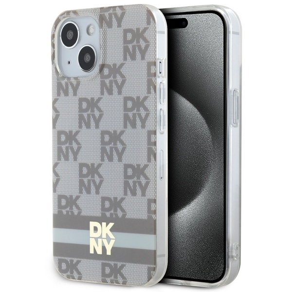DKNY IML Ruudullinen Mono-kuvio ja Painetut Raidat MagSafe Suojakuori iPhone 15 Plus / 14 Plus:lle - beige