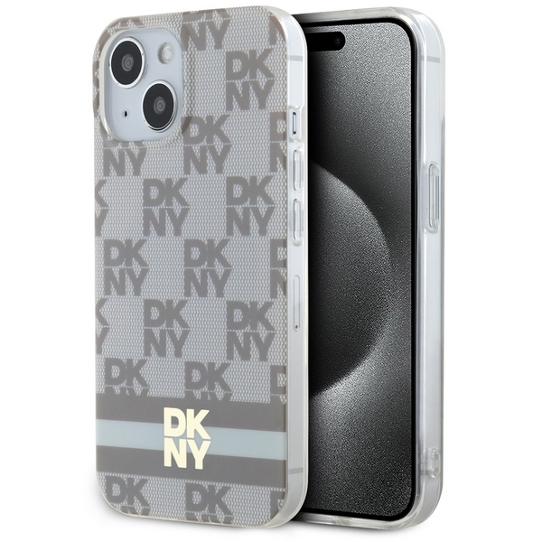 DKNY IML Ruudullinen Mono-kuvio ja Painetut Raidat MagSafe Suojakuori iPhone 15 / 14 / 13:lle - beige