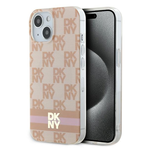 DKNY IML Ruudullinen Mono-kuvio ja Painetut Raidat MagSafe Suojakuori iPhone 15 / 14 / 13:lle - vaaleanpunainen
