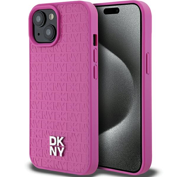 DKNY Nahkainen Kuvio Metallinen Logo MagSafe Suojakuori iPhone 15 / 14 / 13:lle - vaaleanpunainen