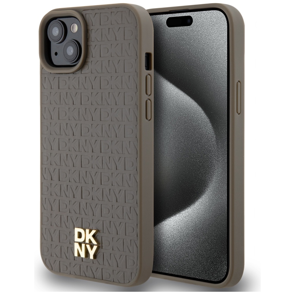 DKNY Nahkainen Kuvio Metallinen Logo MagSafe Suojakuori iPhone 15 / 14 / 13:lle - ruskea