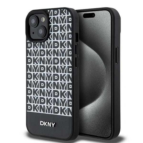 DKNY Nahkainen Painettu Kuvio Metallinen Logo MagSafe Suojakuori iPhone 15/14/13:lle - musta