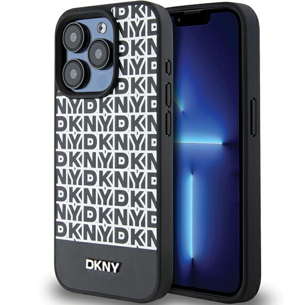 DKNY Nahkainen Painettu Pattern Metal Logo MagSafe Suojakuori iPhone 15 Pro Max:lle - Musta