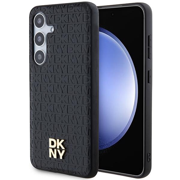 DKNY Nahkainen Pattern Metal Logo MagSafe Suojakuori Samsung Galaxy S24:lle - Musta