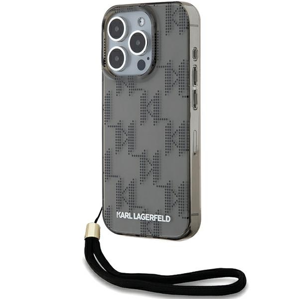 Karl Lagerfeld IML Mono KL Pattern & Cord Suojakuori iPhone 15 Prolle - musta