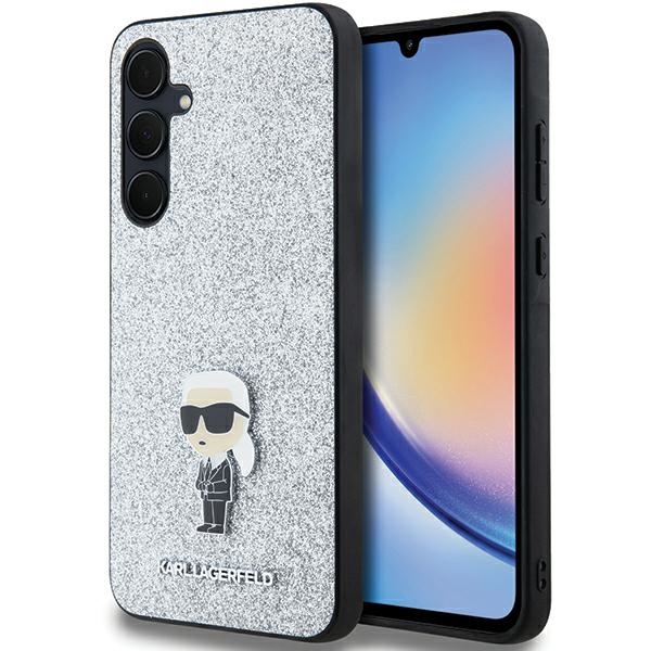 Karl Lagerfeld Fixed Glitter Ikonik Logo Metal Pin Suojakuori Samsung Galaxy A35:lle - hopeinen