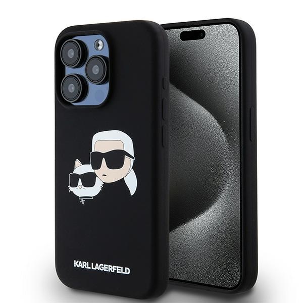 Karl Lagerfeld Silikoninen Karl & Choupette MagSafe Suojakuori iPhone 15 Prolle - musta