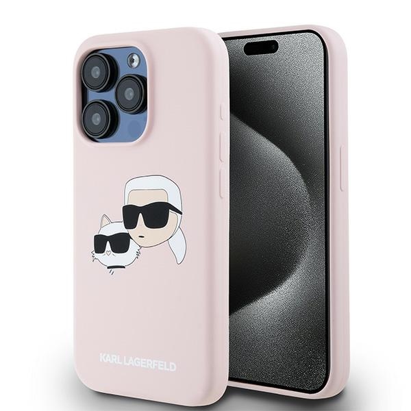 Karl Lagerfeld Silikoninen Karl & Choupette MagSafe Suojakuori iPhone 15 Pro Maxille - vaaleanpunainen