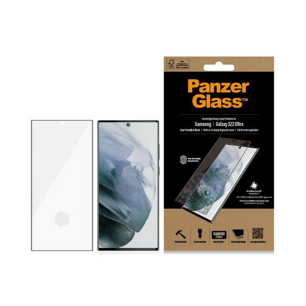 PanzerGlass E2E Microfracture antibakteerinen suojalasi Samsung Galaxy S22 Ultra - mustalla kehyksellä