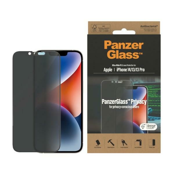 PanzerGlass Ultra-Wide Fit karkaistu antibakteerinen yksityisyyslasi iPhone 14/13 Pro/13