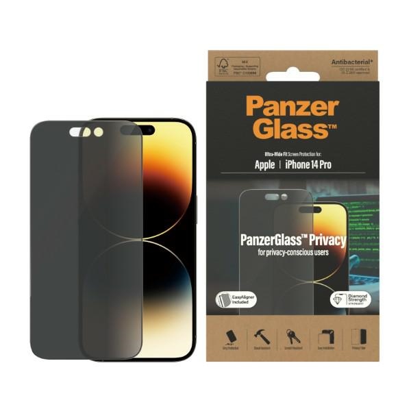 PanzerGlass Ultra-Wide Fit antibakteerinen yksityisyyspanssarilasi asennusapuvälineellä iPhone 14 Pro