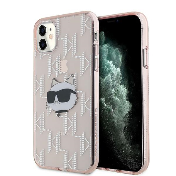 Karl Lagerfeld IML Choupette Head & Monogram suojakuori iPhone 11 / Xr:lle - vaaleanpunainen