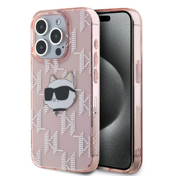 Karl Lagerfeld IML Choupette Head & Monogram suojakuori iPhone 15 Pro Max:lle - vaaleanpunainen