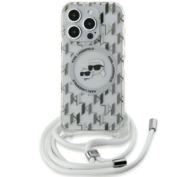 Karl Lagerfeld IML Crossbody Monogram Karl & Choupette Head MagSafe suojakuori iPhone 15 Pro:lle - läpinäkyvä