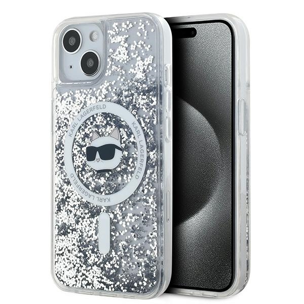 Karl Lagerfeld Liquid Glitter Choupette Head MagSafe suojakuori iPhone 15 Plus / 14 Plus:lle - läpinäkyvä