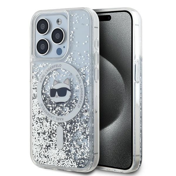 Karl Lagerfeld Liquid Glitter Choupette Head MagSafe suojakuori iPhone 15 Pro Max:lle - läpinäkyvä
