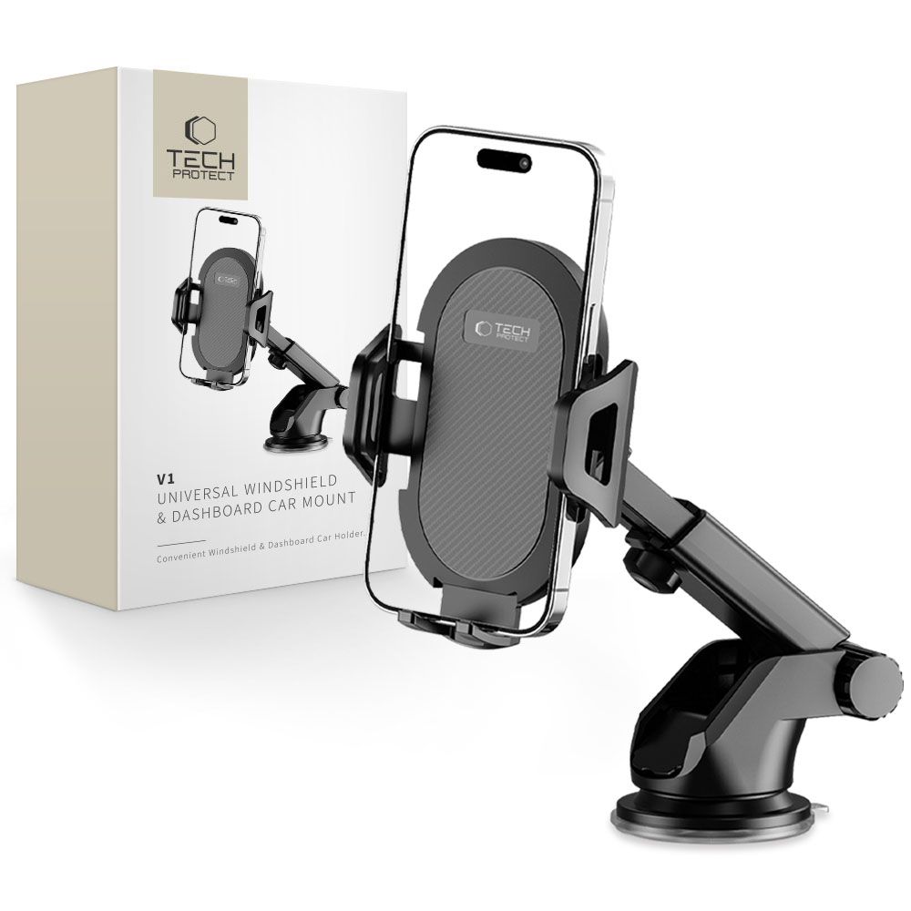 Tech-Protect V1 auton puhelinteline tuulilasiin/kojelautaan - musta