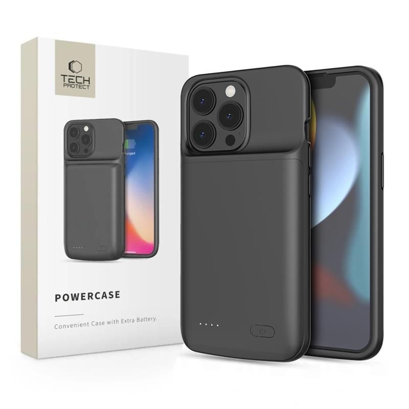 Tech-Protect PowerCase iPhone 13 / 13 Pro -puhelimelle, jossa on 4800mAh Powerbank - musta
