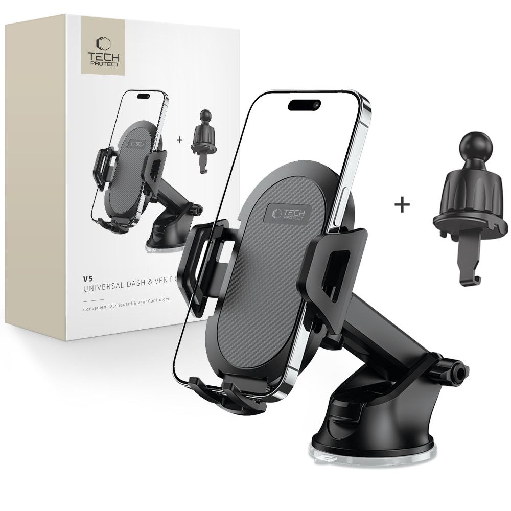 Tech-Protect V5 auton puhelinteline kojelautaan/ilmanvaihtoaukkoon - musta