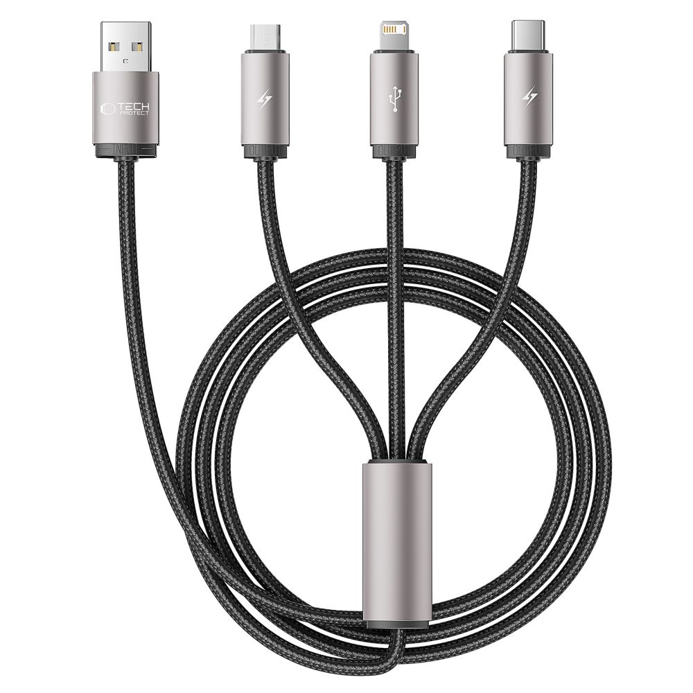Tech-Protect UltraBoost 3in1 USB-A - Lightning / USB-C / micro USB 3.5A kaapeli 1m - harmaa