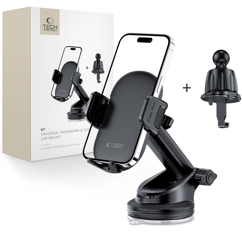Tech-Protect V7 auton puhelinpidike kojetauluun/ilmaventtiiliin - musta