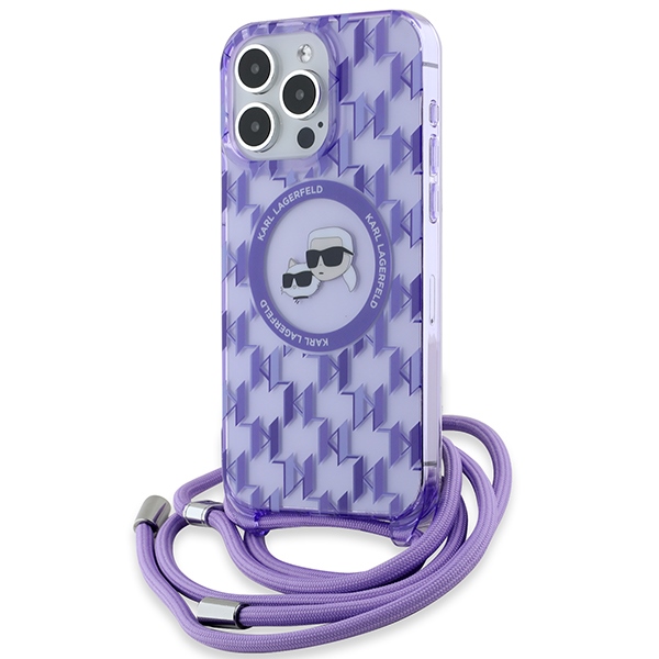 Karl Lagerfeld IML Crossbody Monogram Karl & Choupette Head MagSafe Suojakuori iPhone 15 Pro:lle - violetti