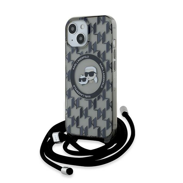 Karl Lagerfeld IML Crossbody Monogram Karl & Choupette Head MagSafe Suojakuori iPhone 15 / 14 / 13:lle - musta