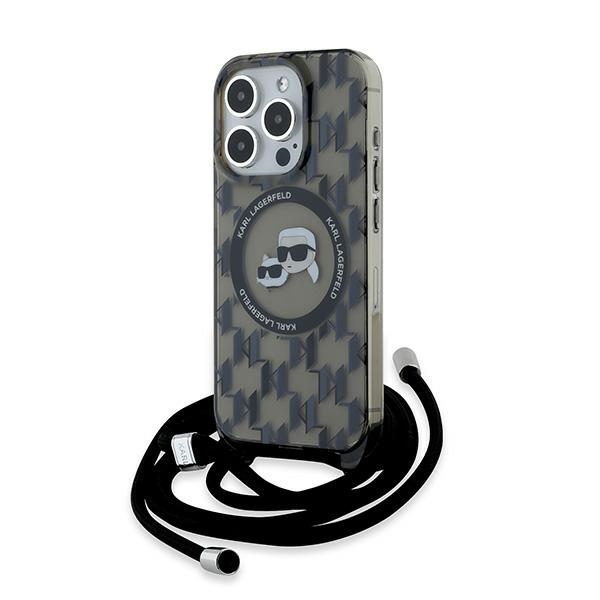 Karl Lagerfeld IML Crossbody Monogram Karl & Choupette Head MagSafe Suojakuori iPhone 15 Pro Max:lle - musta