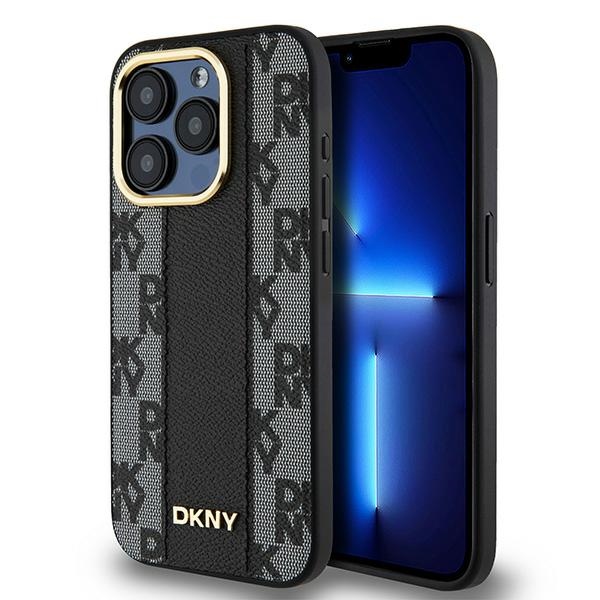 DKNY Nahkainen Checkered Mono Pattern MagSafe iPhone 15 Pro Max:lle Suojakuori - Musta