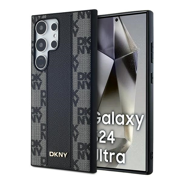 DKNY Nahkainen Checkered Mono Pattern MagSafe Suojakuori Samsung Galaxy S24 Ultra:lle - Musta