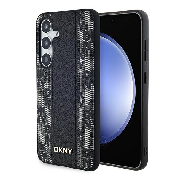 DKNY Nahkainen Checkered Mono Pattern MagSafe Suojakuori Samsung Galaxy S24+:lle - Musta