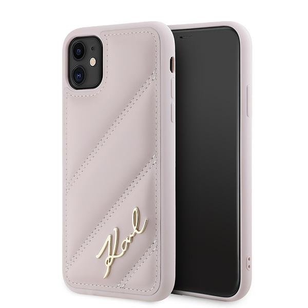 Karl Lagerfeld Diagonal Quilted Script Suojakuori iPhone 11 / Xr:lle - vaaleanpunainen